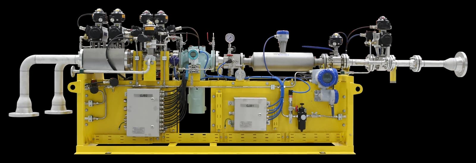 BMT SUPERLOK LNG Gas Valve Unit on a yellow skid frame with piping, actuators and controls